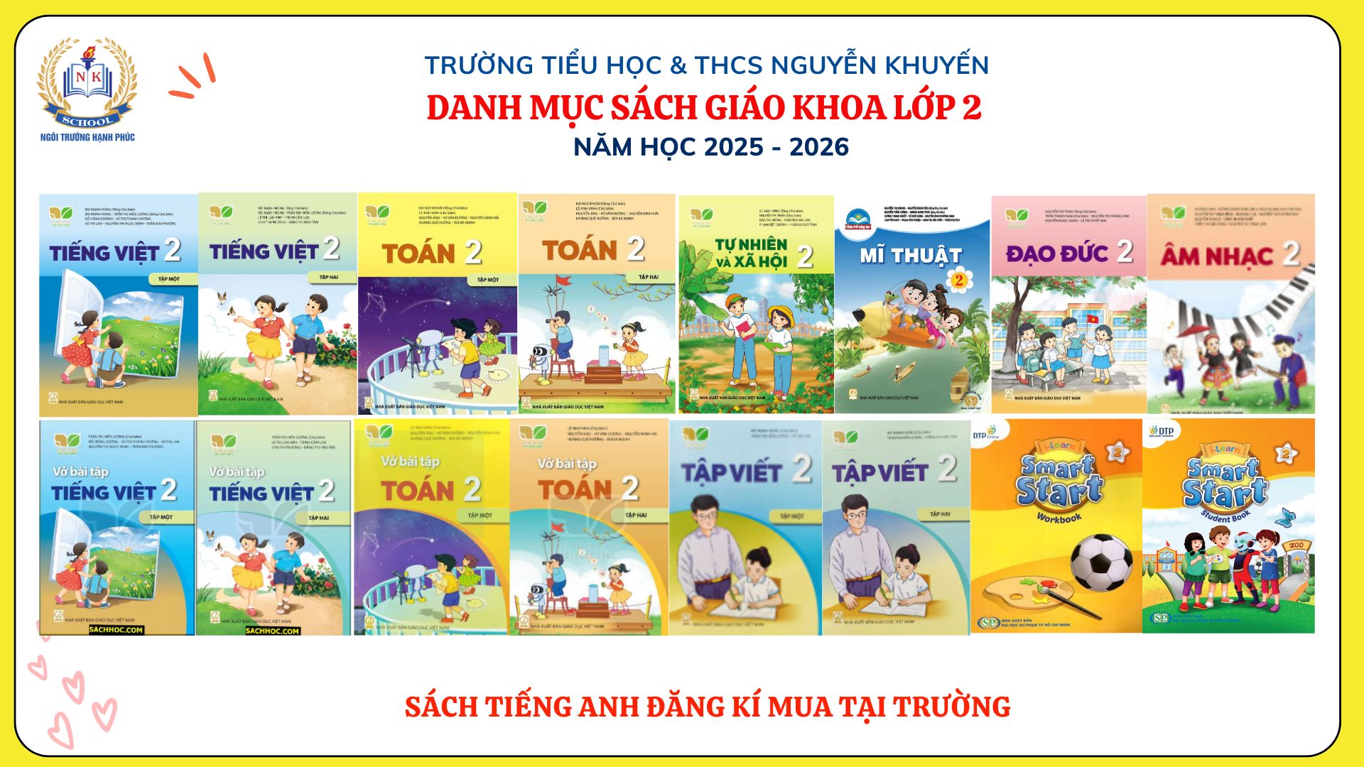 THÔNG BÁO DANH MỤC SÁCH GIÁO KHOA LỚP 2 NĂM HỌC 2025 - 2026